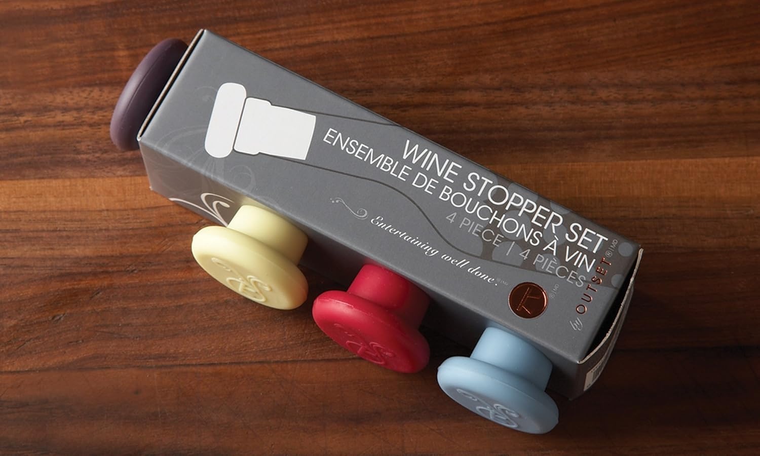 image:imageOutset B229 Silicone Wine Bottle Stoppers Set of 4 AssortedAssorted Colors